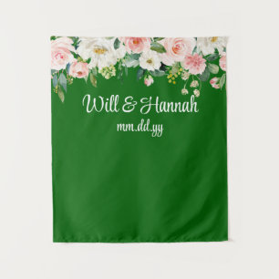 Personalized Greenery Wedding Reception Photo Prop Tapestry