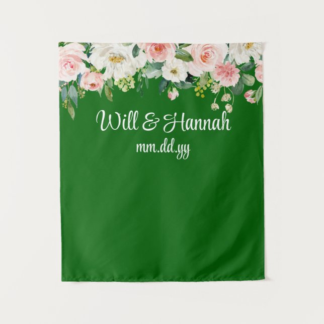 Personalized Greenery Wedding Reception Photo Prop Tapestry (Front)