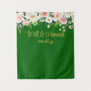 Personalized Greenery Wedding Reception Photo Prop Tapestry