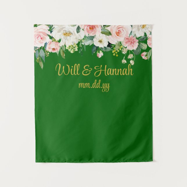 Personalized Greenery Wedding Reception Photo Prop Tapestry (Front)