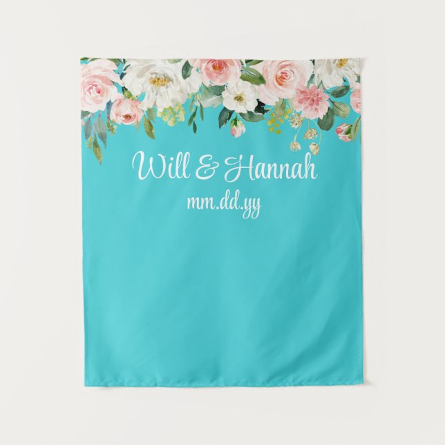 Personalized Greenery Wedding Reception Photo Prop Tapestry (Front)