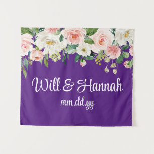 Personalized Greenery Wedding Reception Photobooth Tapestry