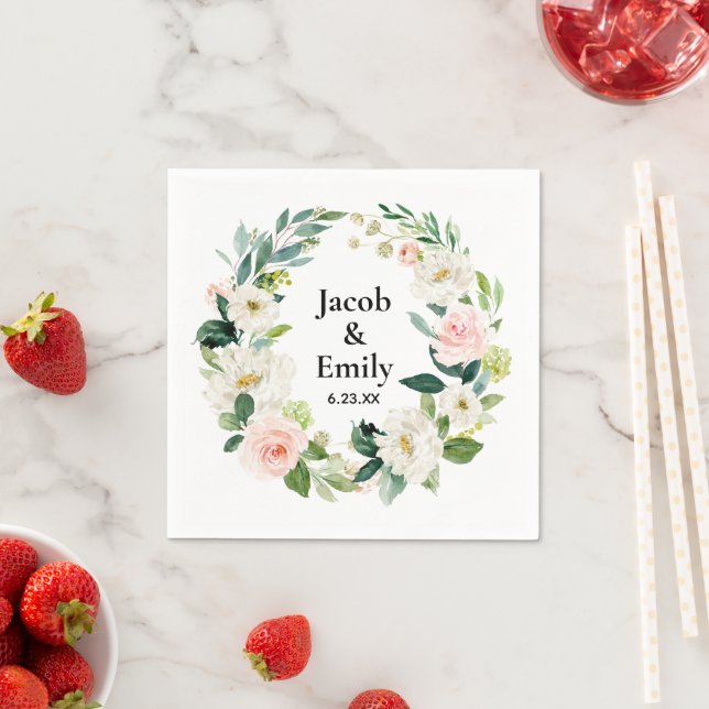 Personalized Greenery Wedding Reception Serviettes Napkins (Insitu)
