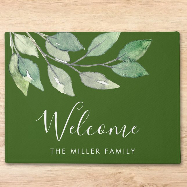 Personalized Greenery Welcome Doormat (Creator Uploaded)