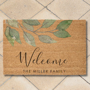 Personalized Greenery Welcome  Fiber Doormat