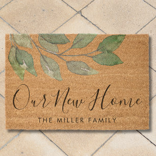 Personalized Greenery Welcome  Fiber Doormat