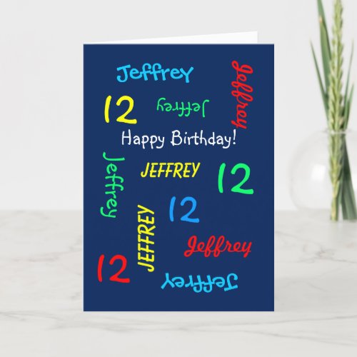 Personalized Greeting Card 12th Birthday, Blue