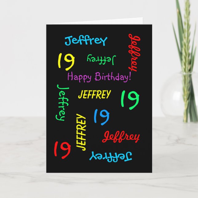 Personalized Greeting Card, 19th Birthday Black Card (Front)