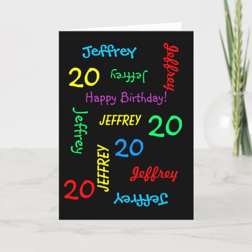 Personalized Greeting Card 20th Birthday Black Card