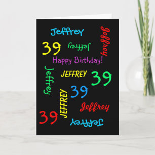 Personalized Greeting Card 39th Birthday, Black