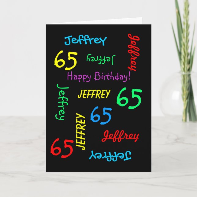 Personalized Greeting Card, Black, 65th Birthday Card (Front)