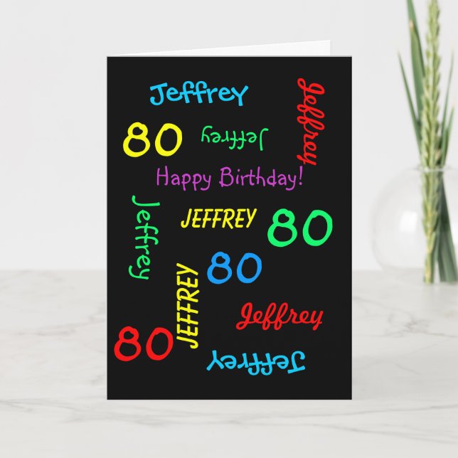 Personalized Greeting Card, Black, 80th Birthday Card (Front)