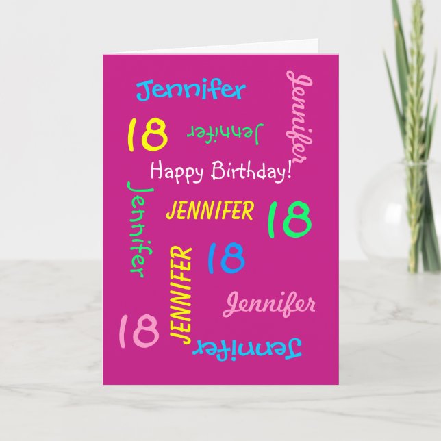 Personalized Greeting Card, Pink, 18th Birthday Card (Front)