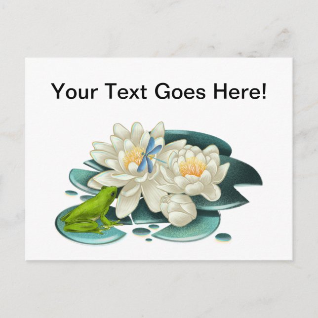 Personalized Greeting Lotus Flowers and Frog Postcard (Front)