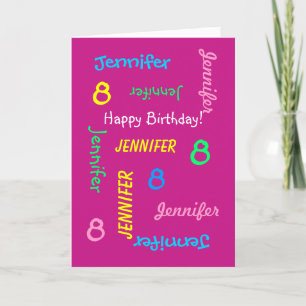 Personalized Greeting, Name, 8th Birthday, Pink Card