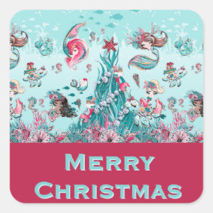 Personalized Greetings Mermaid and Friends Square Sticker