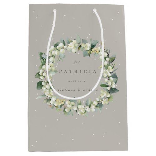 Personalized Greige SnowberryEucalyptus Wedding Medium Gift Bag