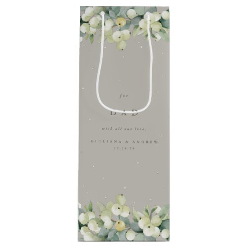 Personalized Greige SnowberryEucalyptus Wedding Wine Gift Bag