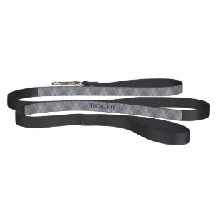 Personalized Grey and Blue Argyle Look Pet Leash