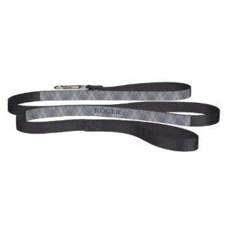 Personalized Grey and Blue Argyle Look Pet Leash
