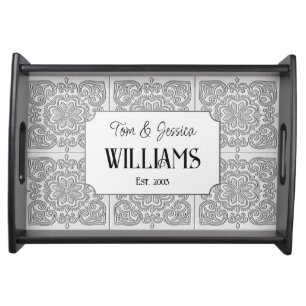 Personalized Grey and White Decorative Tile Serving Tray
