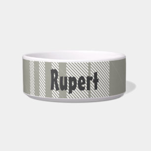 Personalized Grey and White Plaid Dog Bowl