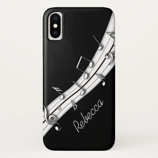 Personalized Grey black and white musical notes iPhone XS Case