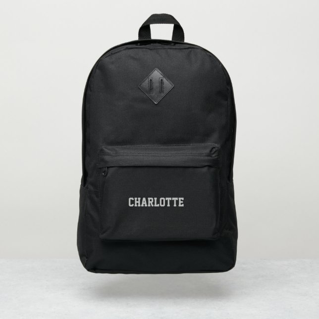 Personalized grey black custom name sports port authority® backpack (Front)