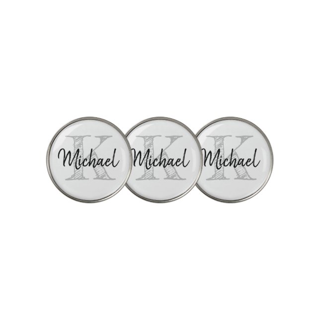 Personalized Grey, Black Customizable Monogrammed Golf Ball Marker (3 Up)