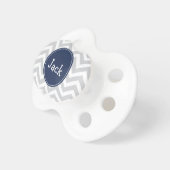 Personalized Grey & Blue chevron strip pacifier (Front Right)