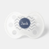 Personalized Grey & Blue chevron strip pacifier (Front)