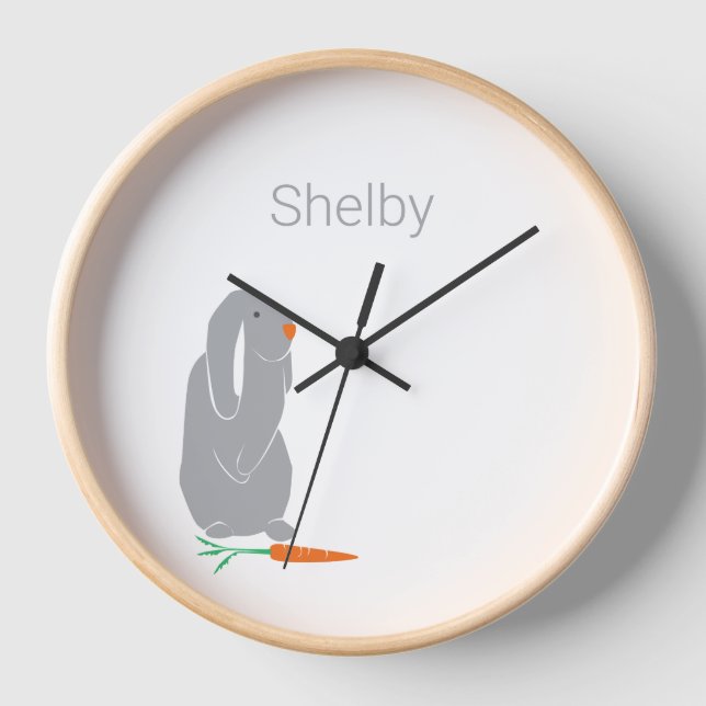 Personalized Grey Bunny Nursery 10" Round Clock (Front)
