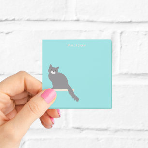 Personalized Grey Cat Blue Sticky Notes