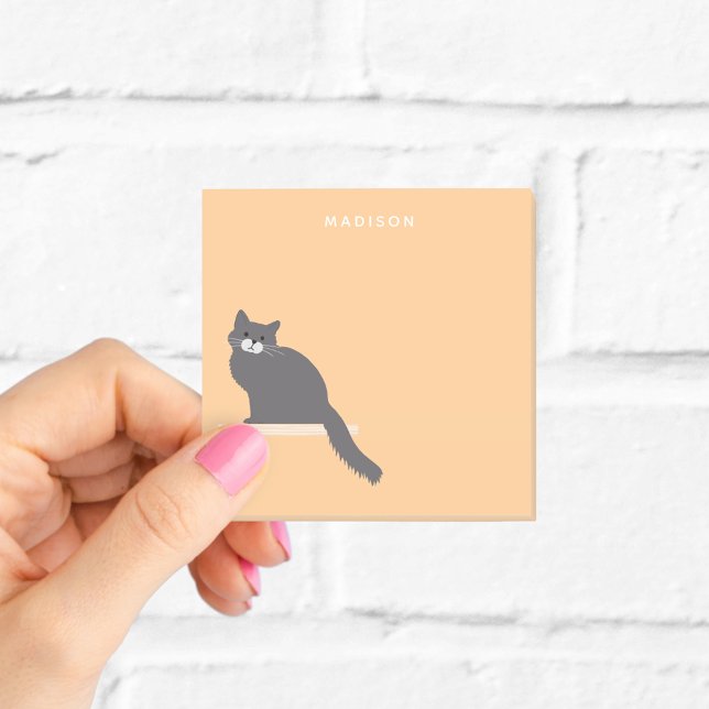 Personalized Grey Cat Orange Sticky Notes (Creator Uploaded)