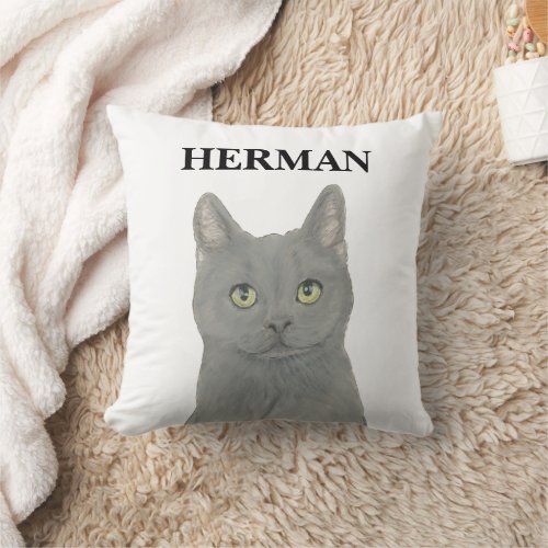 Personalized Grey Chartreuse Cat Reversible Throw Pillow