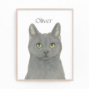 Personalized Grey Chartreux Cat Photo Print