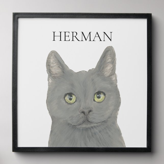 Personalized Grey Chartreux Cat Portrait Peel And Stick Photo Tile (Front Set)