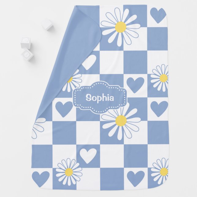 Personalized Grey Checkered Baby Blanket (In Situ)