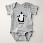 Personalized Grey Cute Penguin Illustration Baby Baby Bodysuit at Zazzle