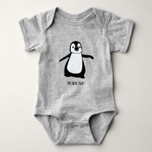 Personalized grey cute penguin illustration baby baby bodysuit