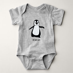 Personalized grey cute penguin illustration baby bodysuit