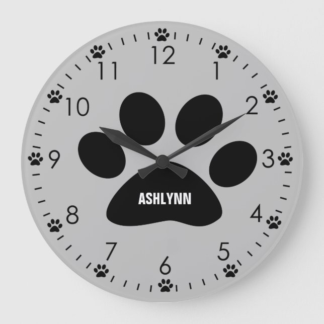 Personalized Grey Dog Large Clock (Front)