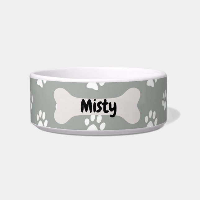 Personalized  Grey Dog Puppy Paw Print Bowl (Front)