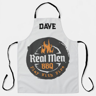 Personalized Grey Flames Real Men BBQ Grill Apron