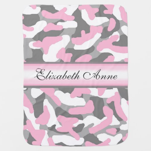 Personalized Grey Gray Pink Camo Camouflage Receiving Blanket