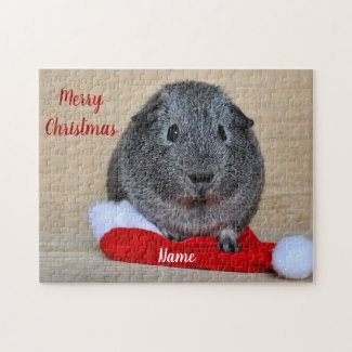 Personalized Grey Guinea Pig Santa Hat Christmas