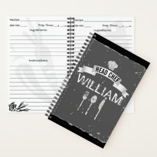 Personalized grey Head Chef recipe book for men