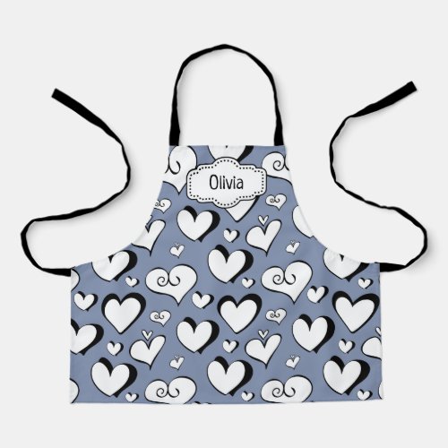 Personalized Grey Hearts Apron