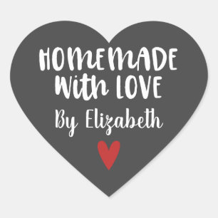 Personalized Grey Homemade with Love Heart Sticker