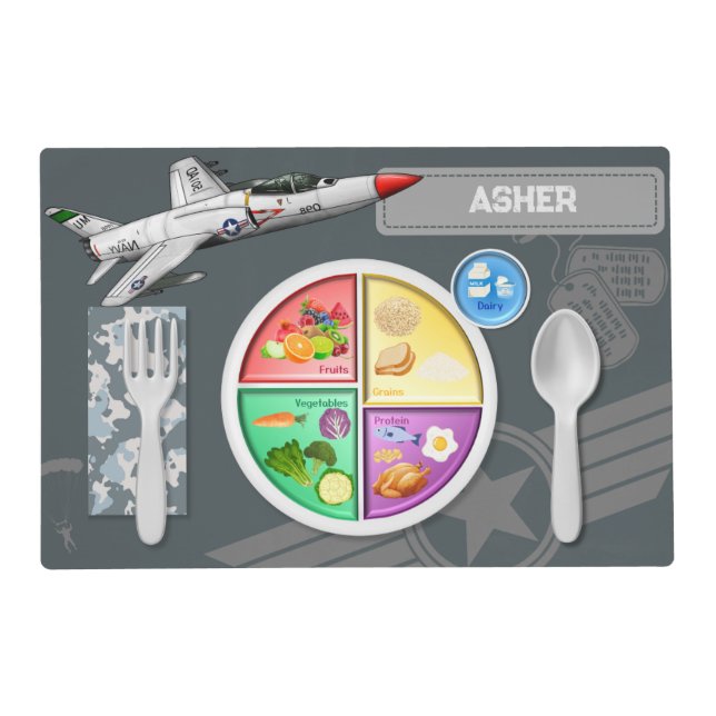 Personalized Grey Jet | Montessori Mealtime Guide Placemat (Front)